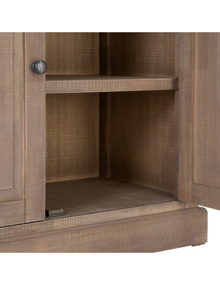 Buffet Vitrine Maison de campagne chic Haut 4 portes 2 tiroirs Bois de pin Naturel Métal Noir Verre Transparent Cottage 