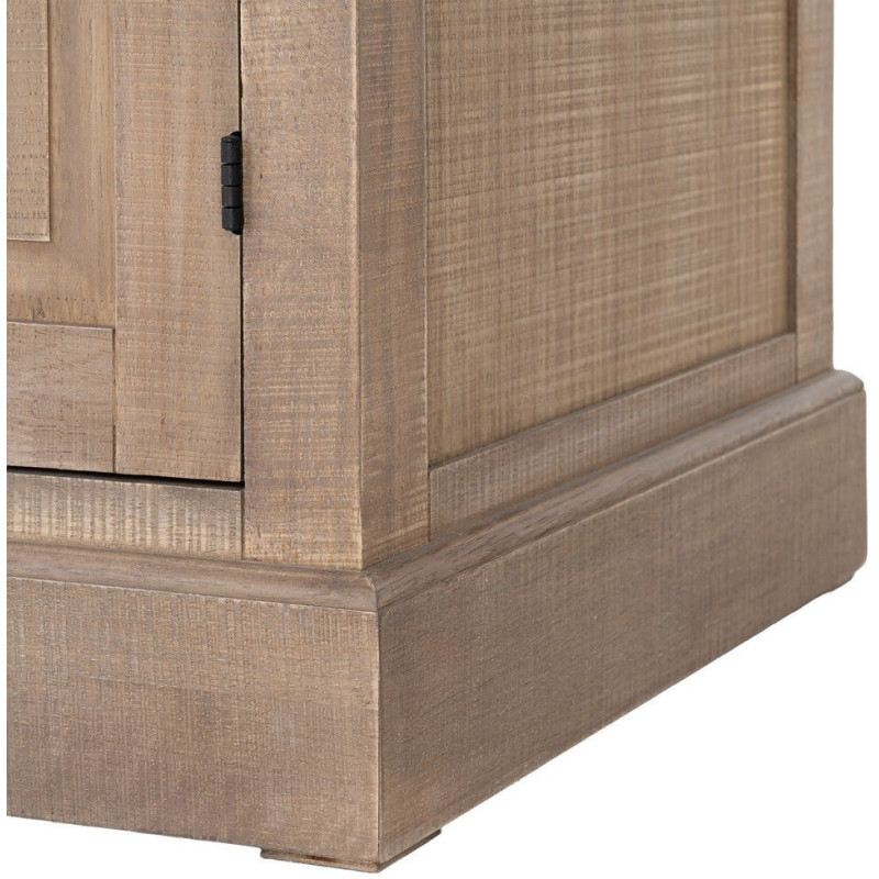 Buffet Vitrine Maison de campagne chic Haut 4 portes 2 tiroirs Bois de pin Naturel Métal Noir Verre Transparent Cottage 