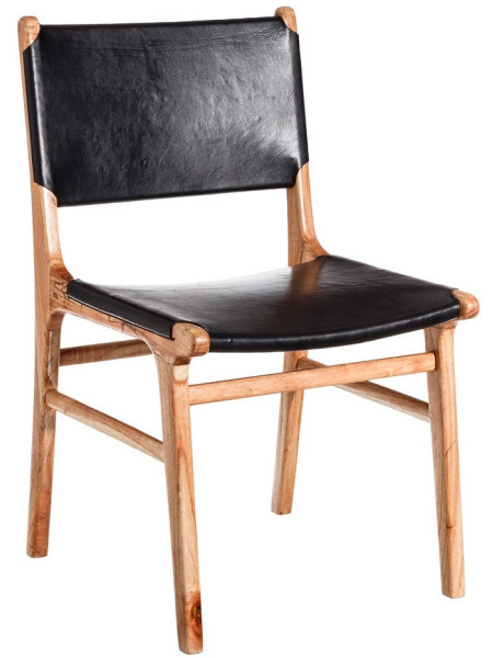 SILLA NEGRO MADERA TECA-PIEL SALÓN 50 X 52 X 83 CM 