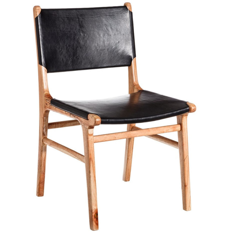 SILLA NEGRO MADERA TECA-PIEL SALÓN 50 X 52 X 83 CM 