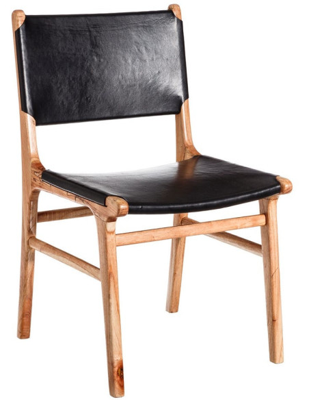 SILLA NEGRO MADERA TECA-PIEL SALÓN 50 X 52 X 83 CM 