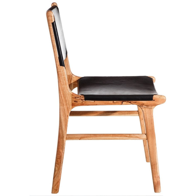 SILLA NEGRO MADERA TECA-PIEL SALÓN 50 X 52 X 83 CM 