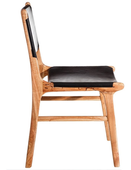 SILLA NEGRO MADERA TECA-PIEL SALÓN 50 X 52 X 83 CM 
