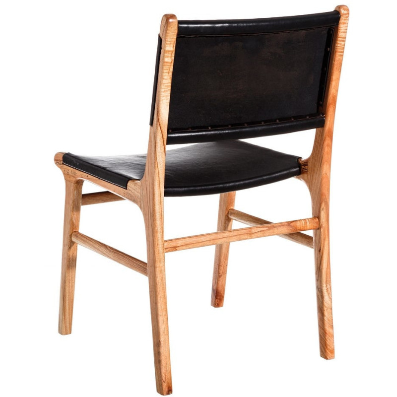 SILLA NEGRO MADERA TECA-PIEL SALÓN 50 X 52 X 83 CM 