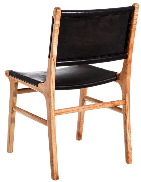 SILLA NEGRO MADERA TECA-PIEL SALÓN 50 X 52 X 83 CM 