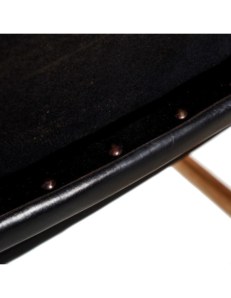 SILLA NEGRO MADERA TECA-PIEL SALÓN 50 X 52 X 83 CM 