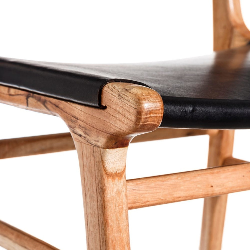SILLA NEGRO MADERA TECA-PIEL SALÓN 50 X 52 X 83 CM 