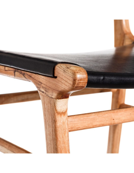 SILLA NEGRO MADERA TECA-PIEL SALÓN 50 X 52 X 83 CM 