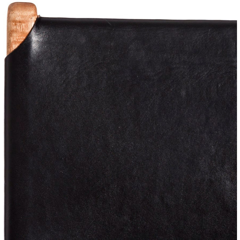 SILLA NEGRO MADERA TECA-PIEL SALÓN 50 X 52 X 83 CM 