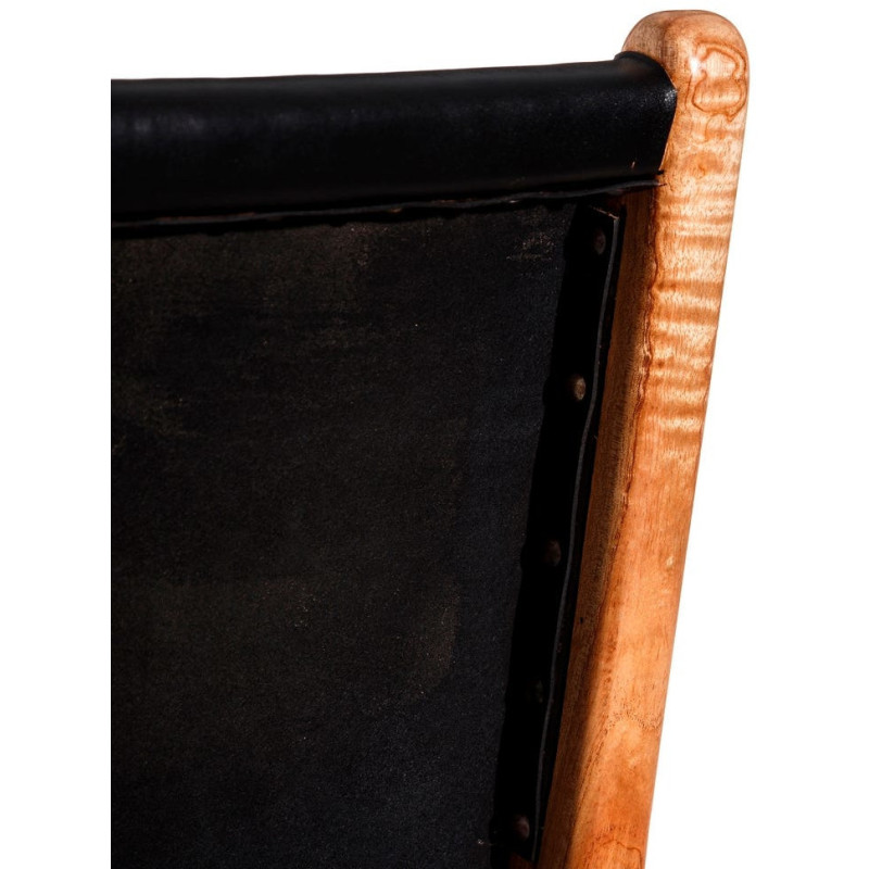 SILLA NEGRO MADERA TECA-PIEL SALÓN 50 X 52 X 83 CM 