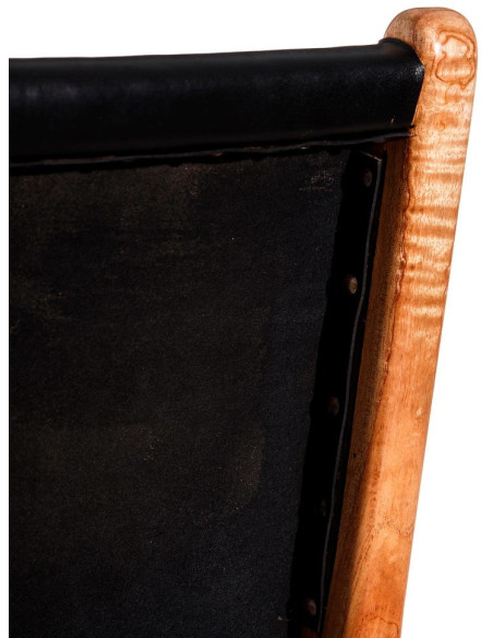 SILLA NEGRO MADERA TECA-PIEL SALÓN 50 X 52 X 83 CM 