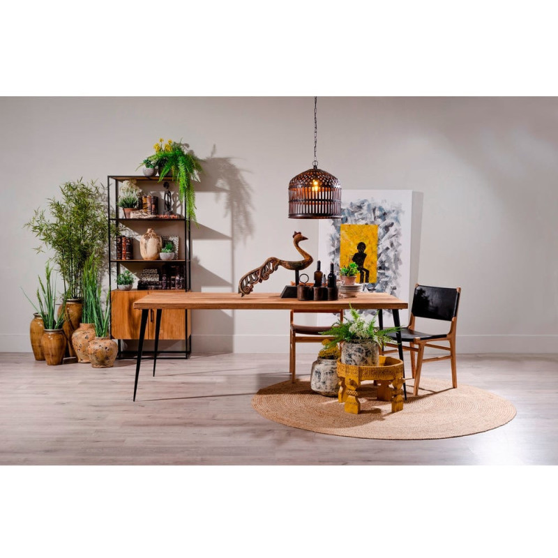 SILLA NEGRO MADERA TECA-PIEL SALÓN 50 X 52 X 83 CM 