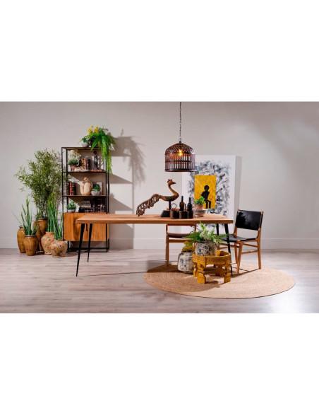 SILLA NEGRO MADERA TECA-PIEL SALÓN 50 X 52 X 83 CM 
