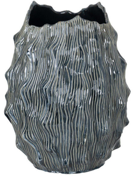Vase design irrégulier Organique H 49 cm Céramique Bleu Ondéssa 