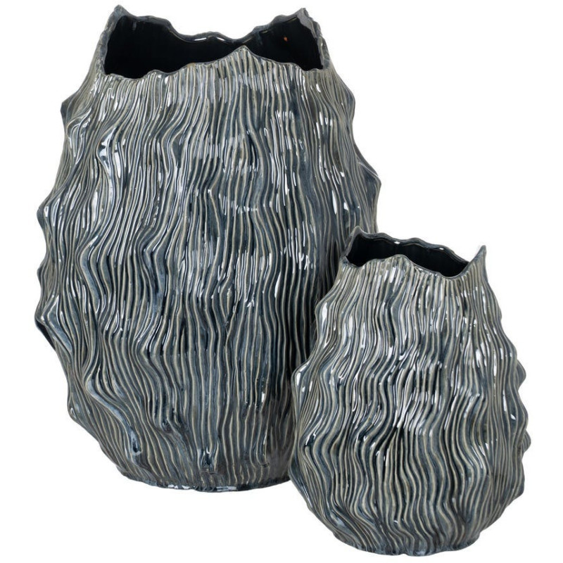 Vase design irrégulier Organique H 49 cm Céramique Bleu Ondéssa 