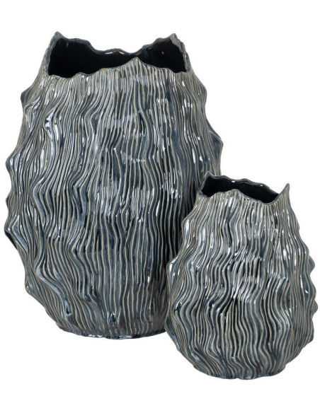 Vase design irrégulier Organique H 49 cm Céramique Bleu Ondéssa 
