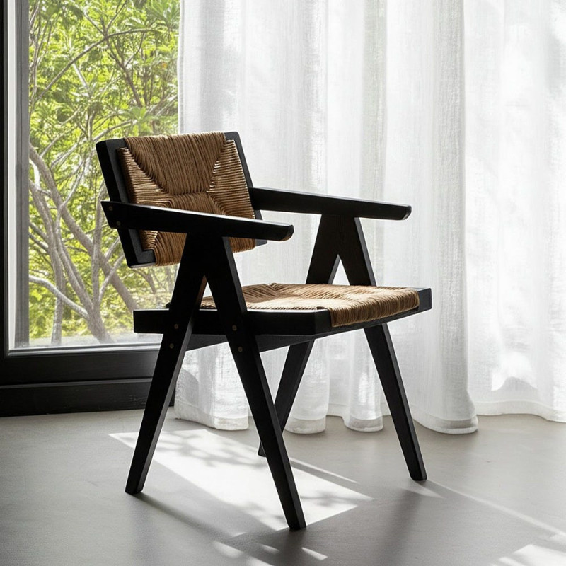 SILLA NATURAL-NEGRO MADERA 56 X 62 X 76,50 CM 