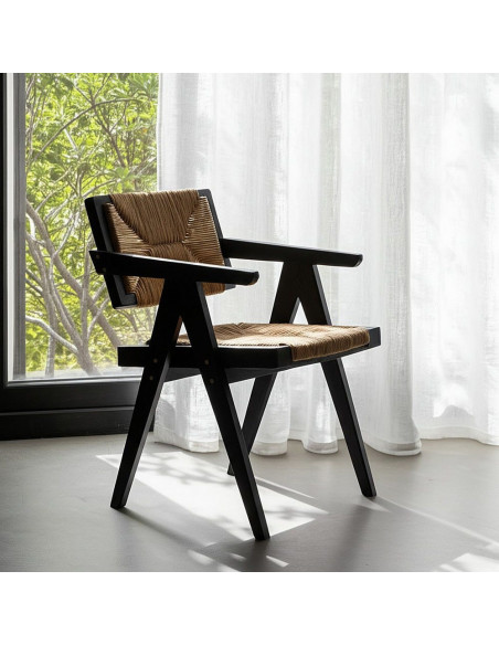 SILLA NATURAL-NEGRO MADERA 56 X 62 X 76,50 CM 