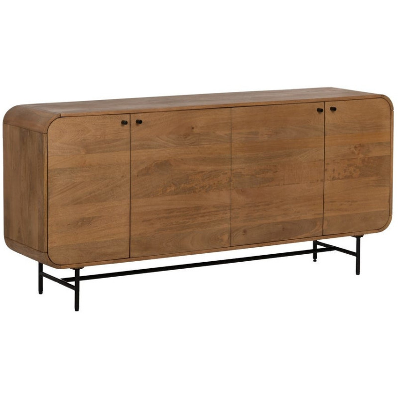 Grand Buffet mid-century moderne Bas 4 portes 170 cm Bois de manguier Naturel Métal Noir Mahon