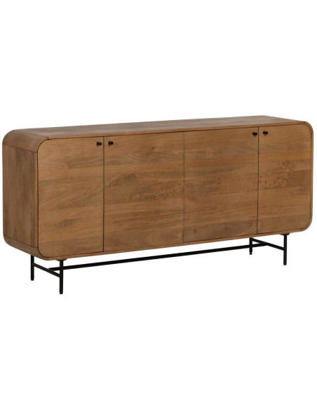 Grand Buffet mid-century moderne Bas 4 portes 170 cm Bois de manguier Naturel Métal Noir Mahon