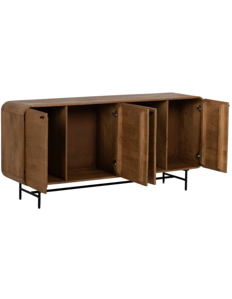 Grand Buffet mid-century moderne Bas 4 portes 170 cm Bois de manguier Naturel Métal Noir Mahon 