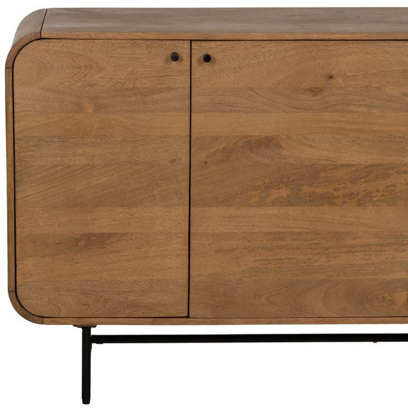 Grand Buffet mid-century moderne Bas 4 portes 170 cm Bois de manguier Naturel Métal Noir Mahon 
