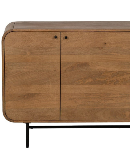 Grand Buffet mid-century moderne Bas 4 portes 170 cm Bois de manguier Naturel Métal Noir Mahon 