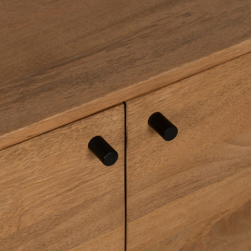 Grand Buffet mid-century moderne Bas 4 portes 170 cm Bois de manguier Naturel Métal Noir Mahon 
