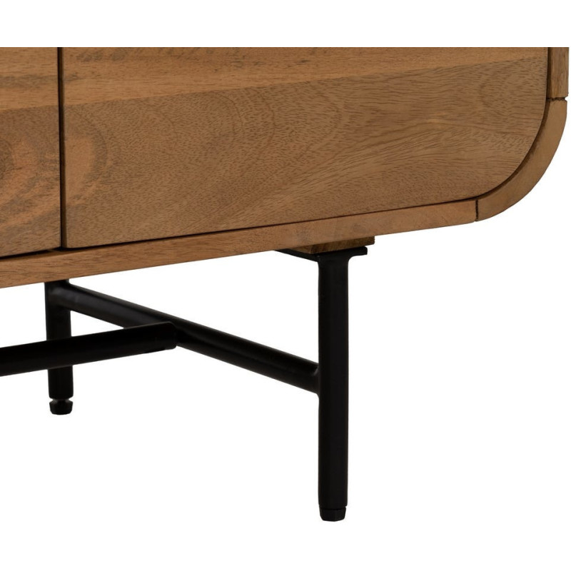 Grand Buffet mid-century moderne Bas 4 portes 170 cm Bois de manguier Naturel Métal Noir Mahon 