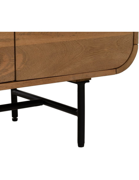 Grand Buffet mid-century moderne Bas 4 portes 170 cm Bois de manguier Naturel Métal Noir Mahon 