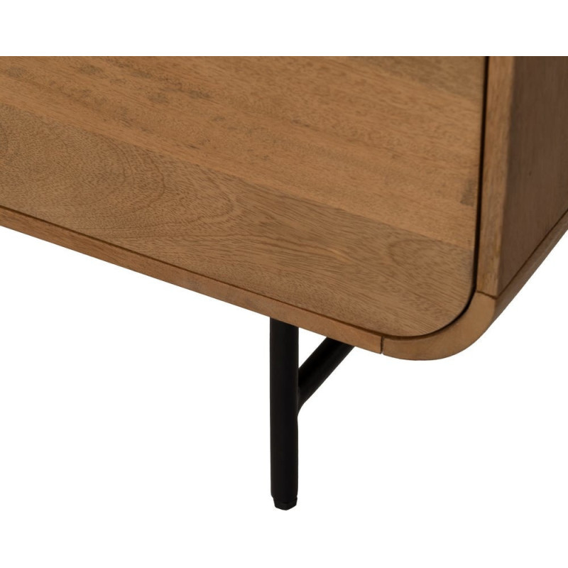 Grand Buffet mid-century moderne Bas 4 portes 170 cm Bois de manguier Naturel Métal Noir Mahon 