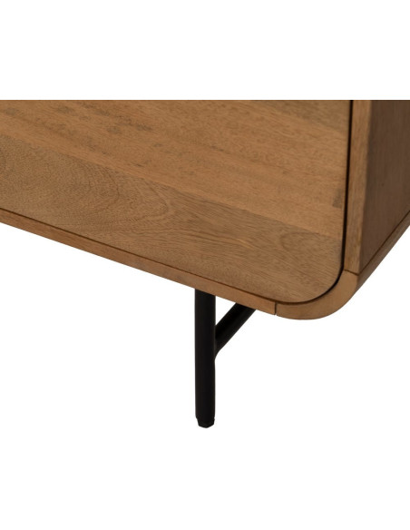 Grand Buffet mid-century moderne Bas 4 portes 170 cm Bois de manguier Naturel Métal Noir Mahon 