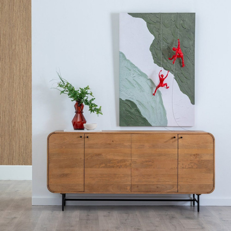 Grand Buffet mid-century moderne Bas 4 portes 170 cm Bois de manguier Naturel Métal Noir Mahon 