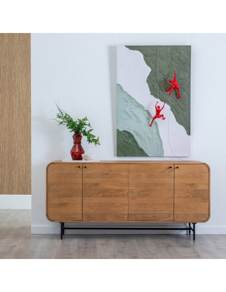 Grand Buffet mid-century moderne Bas 4 portes 170 cm Bois de manguier Naturel Métal Noir Mahon 