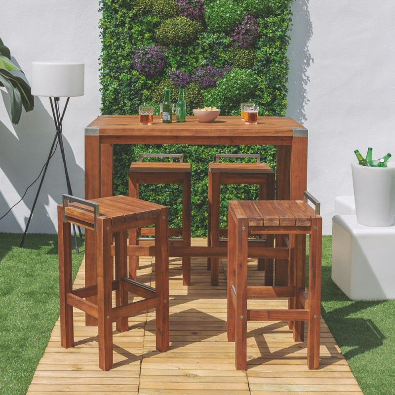 TABURETE ALTO MADERA / ACERO INOXIDABLE 40 X 40 X 80 CM 