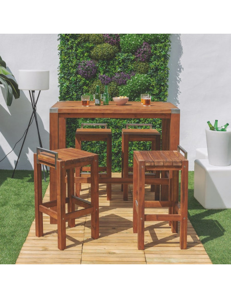 TABURETE ALTO MADERA / ACERO INOXIDABLE 40 X 40 X 80 CM 