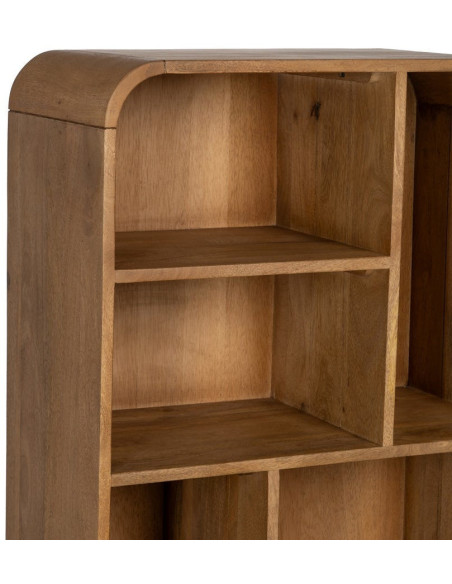 Bibliothèque mid-century moderne 2 portes 5 niches Bois de manguier Naturel Métal Noir Mahon 