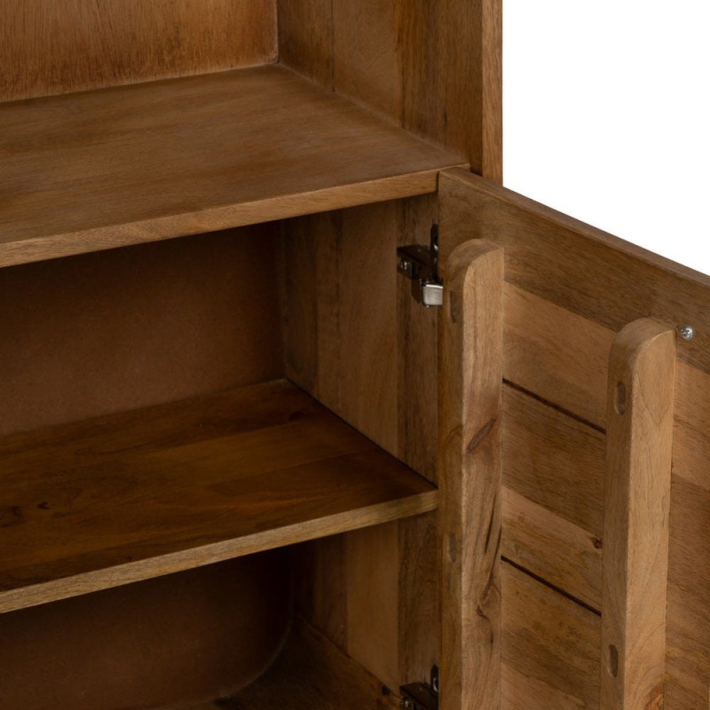 Bibliothèque mid-century moderne 2 portes 5 niches Bois de manguier Naturel Métal Noir Mahon 