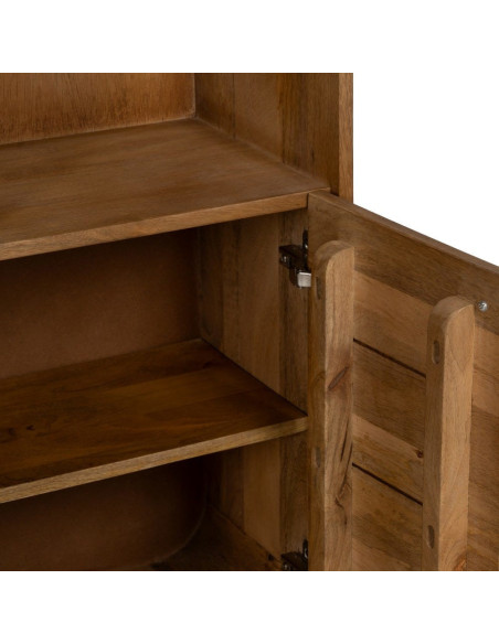 Bibliothèque mid-century moderne 2 portes 5 niches Bois de manguier Naturel Métal Noir Mahon 