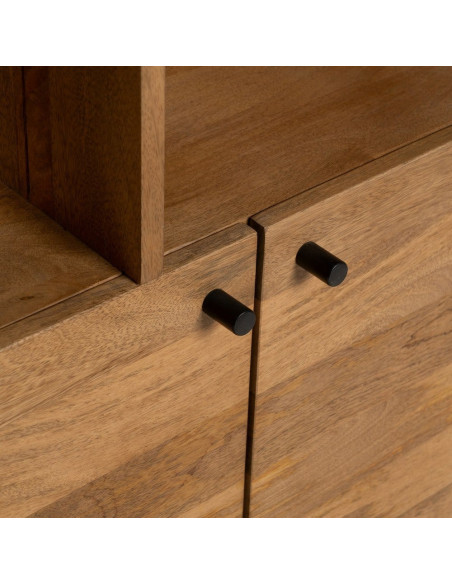 Bibliothèque mid-century moderne 2 portes 5 niches Bois de manguier Naturel Métal Noir Mahon 