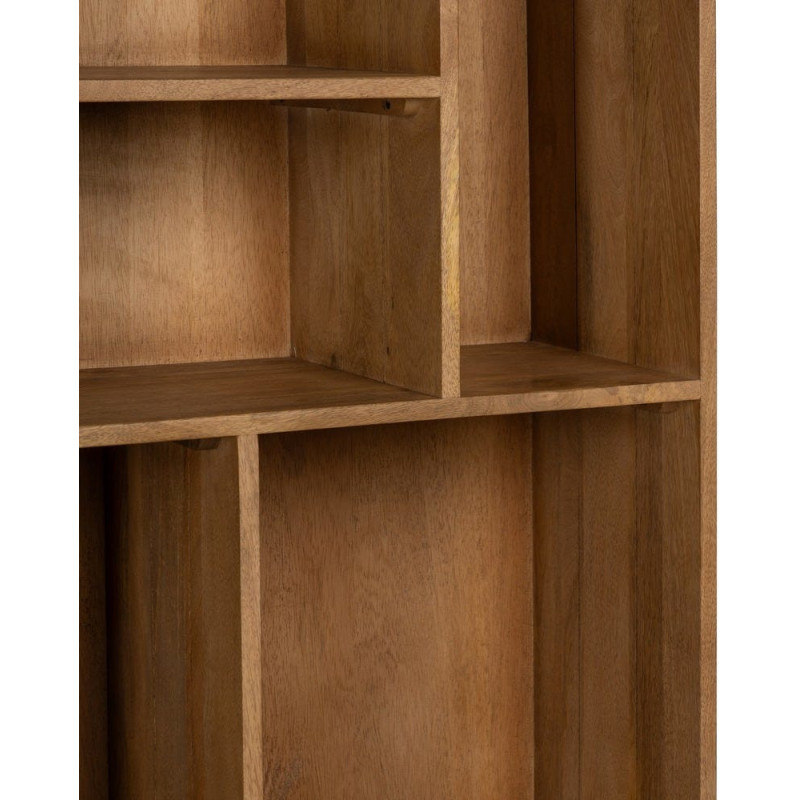 Bibliothèque mid-century moderne 2 portes 5 niches Bois de manguier Naturel Métal Noir Mahon 