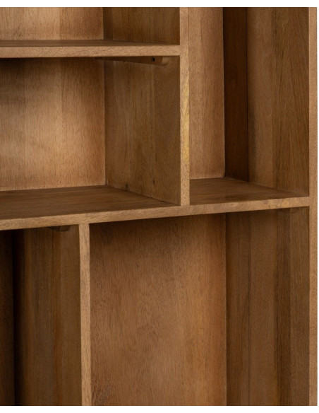 Bibliothèque mid-century moderne 2 portes 5 niches Bois de manguier Naturel Métal Noir Mahon 