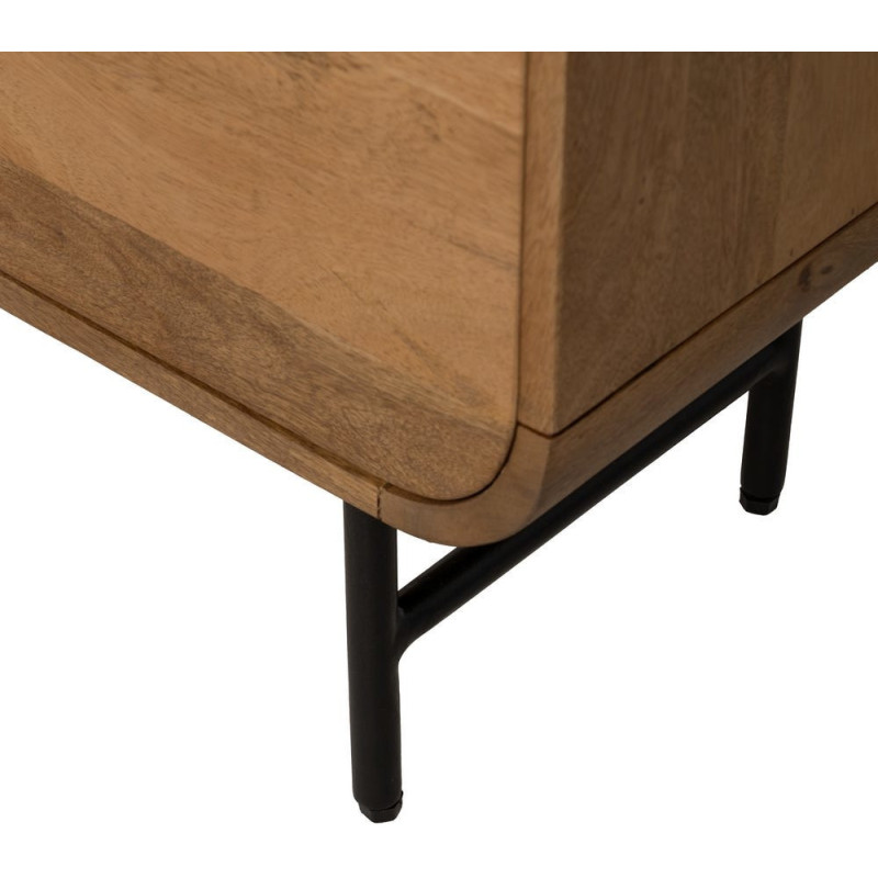 Bibliothèque mid-century moderne 2 portes 5 niches Bois de manguier Naturel Métal Noir Mahon 