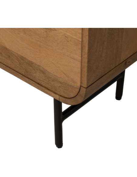 Bibliothèque mid-century moderne 2 portes 5 niches Bois de manguier Naturel Métal Noir Mahon 