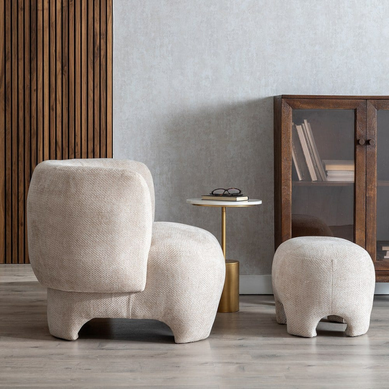PUF BEIGE TEJIDO SALÓN 53 X 41 X 38 CM 