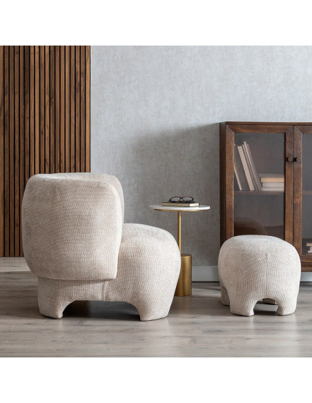 PUF BEIGE TEJIDO SALÓN 53 X 41 X 38 CM 
