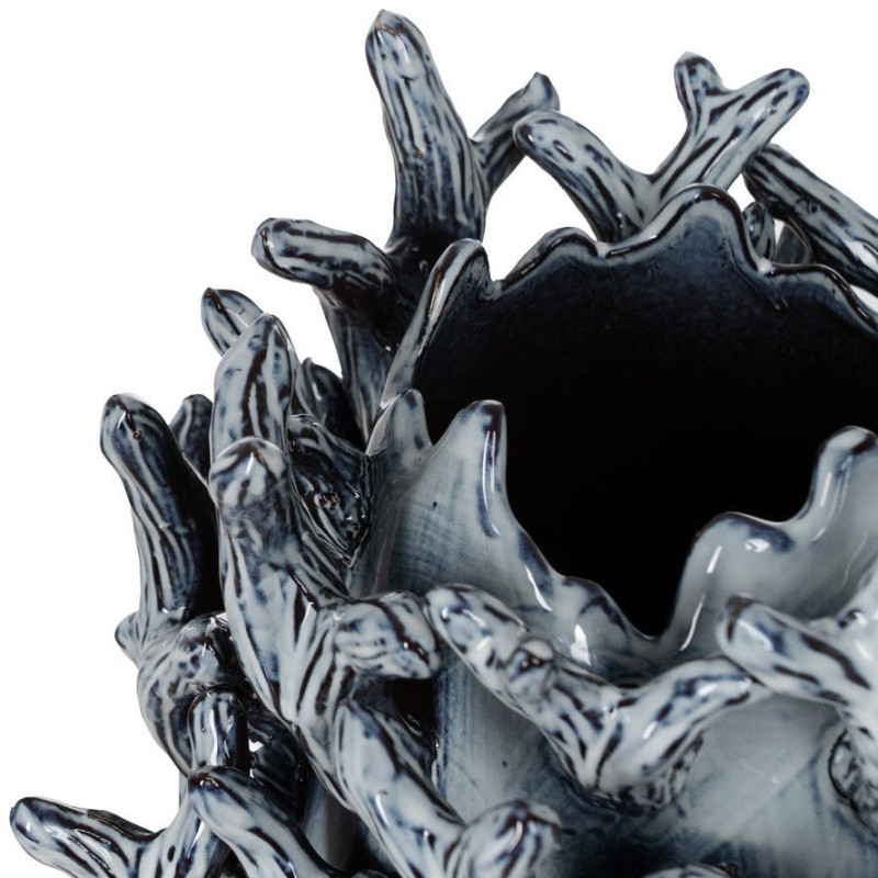 Petit Vase design Corail Ovale H 37 cm Céramique Bleu Coralina 