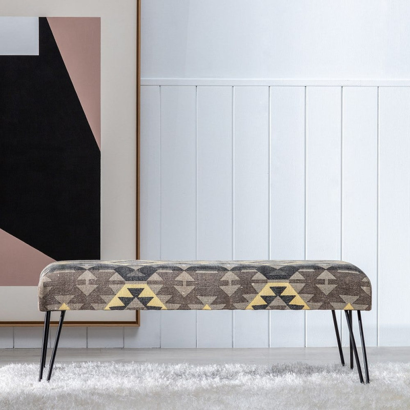 BANQUETA NEGRO-TAUPE TEJIDO-METAL 120 X 41,50 X 48 CM 