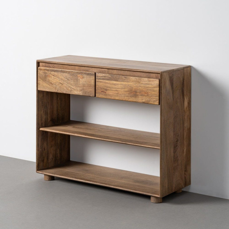 Console moderne chic Rectangulaire 2 tiroirs 2 étagères 100 cm Bois de manguier Marron Naturma 