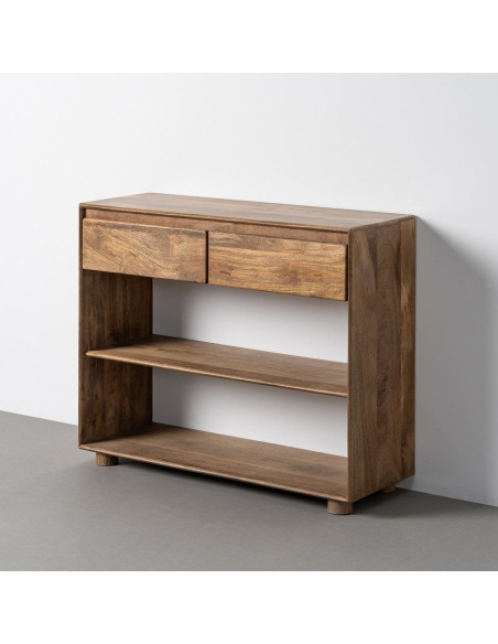 Console moderne chic Rectangulaire 2 tiroirs 2 étagères 100 cm Bois de manguier Marron Naturma 